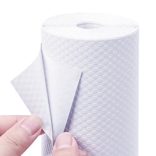 PABUSIOR Self-Adhesive Kitchen Cabinet Liner: 17.7 Inch x 145.5 Inch White Drawer Mat - Easy to Cut Waterproof Non-Slip Shelf Liner for Pantry Shelving