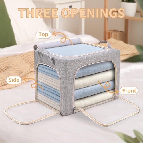 Combocube Clothes Storage Bins - Stackable & Foldable with Zippered Openings | Linen Fabric, 3 Pack