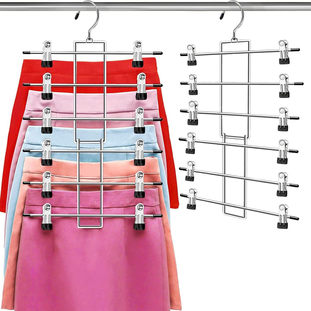 Skiennix Pants Hangers with Clips - Space-Saving 6-Tier Closet Organizer with 360° Swivel Hook