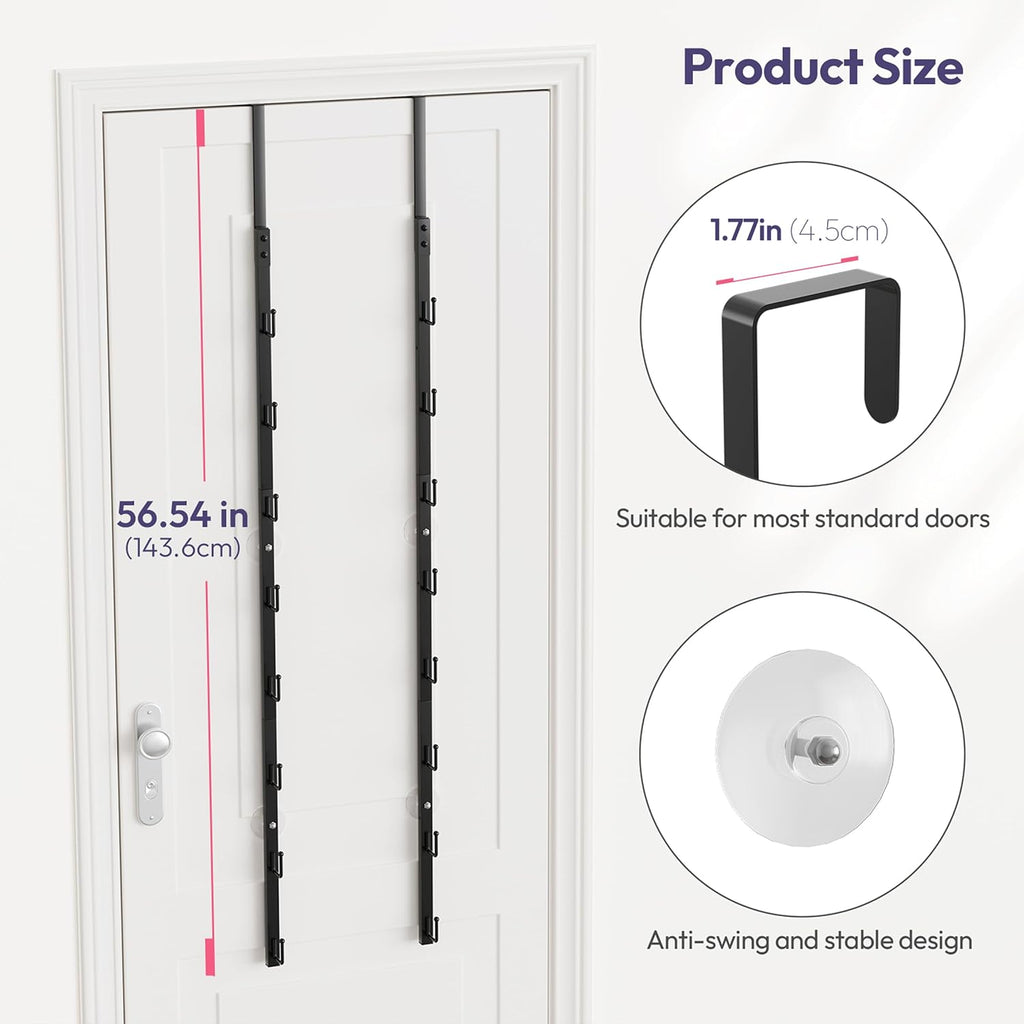 SWTYMIKI Over The Door Purse Organizer - Wall Mounted Rack with 8 Hooks for 16 Bags | Black