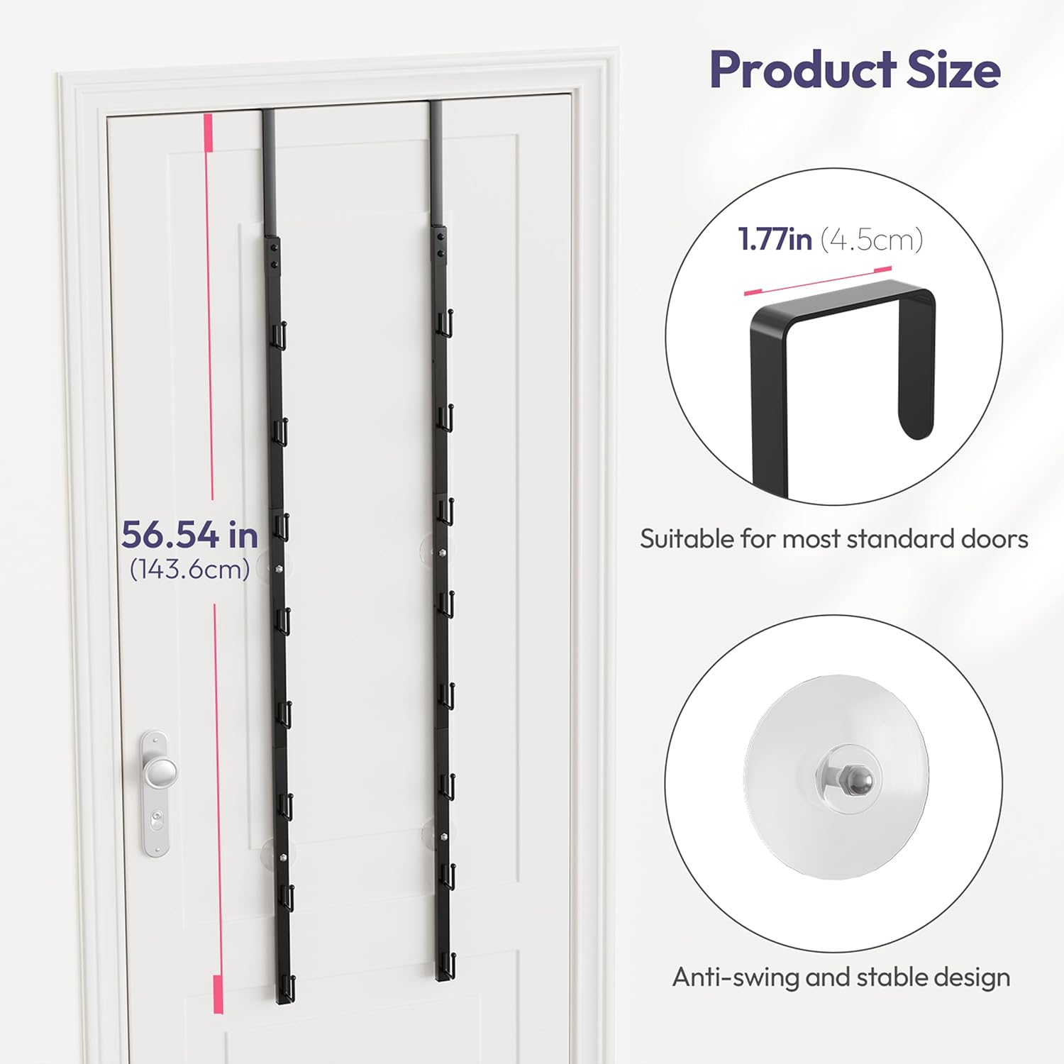SWTYMIKI Over The Door Purse Organizer - Wall Mounted Rack with 8 Hooks for 16 Bags | Black