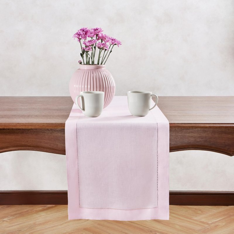 Home Ekaa Pink Table Runner 90 inches Long – 100% Pure Linen Hemstitch 14 x 90 Inch Table Runner for Dining, Mothers Day, Spring, Summer, Holiday & Wedding– Elara