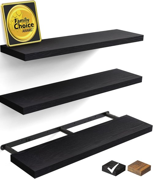 BAYKA Floating Wall Shelves - Set of 3 Stylish Black Shelves | 15.7 Inches Each