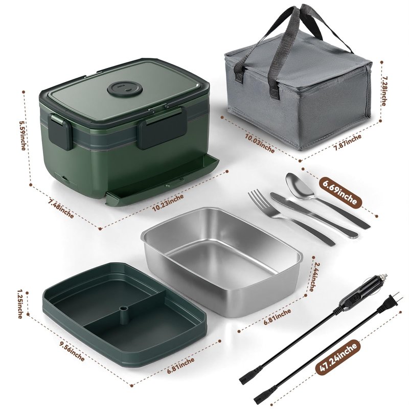 Sitlais Electric Heated Lunch Box for Men - Portable Food Warmer for Car Truck 90 W Self Heating Lunch Box for Adults Food Heater for Work Travel Camping lonchera
