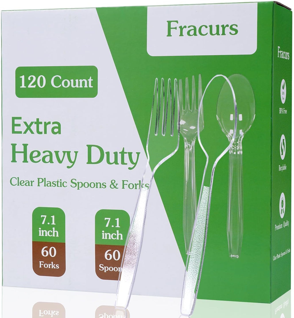 Skiennix 120 Count Plastic Forks & Spoons - Heavy Duty, Heat Resistant, BPA Free, Clear Utensils for Parties & Everyday Use