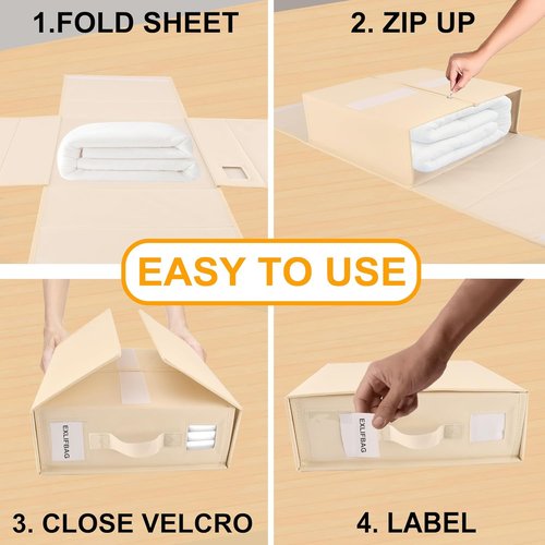 **EXLIFBAG Sheet Organizers - Foldable Bedding Storage with Window | XL for Queen & King Size, Beige**