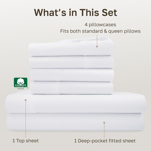 California Design Den Queen Size Sheet Set - Soft 400 Thread Count 100% Cotton, Deep Pockets, White | 6 Pieces