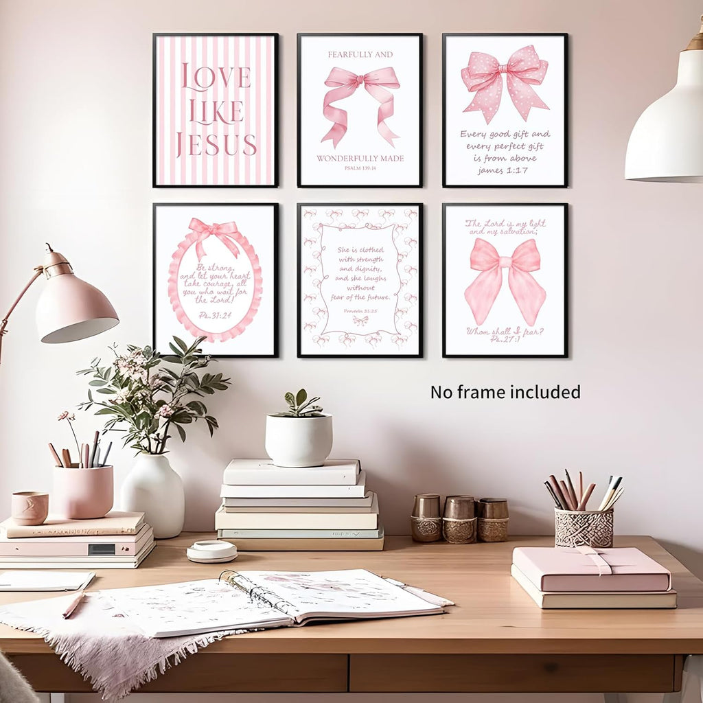 Skiennix 3-Piece Pink Bows Wall Art - Cute Bible Verse Decor for Girls' Rooms | 8x10 Inch Prints