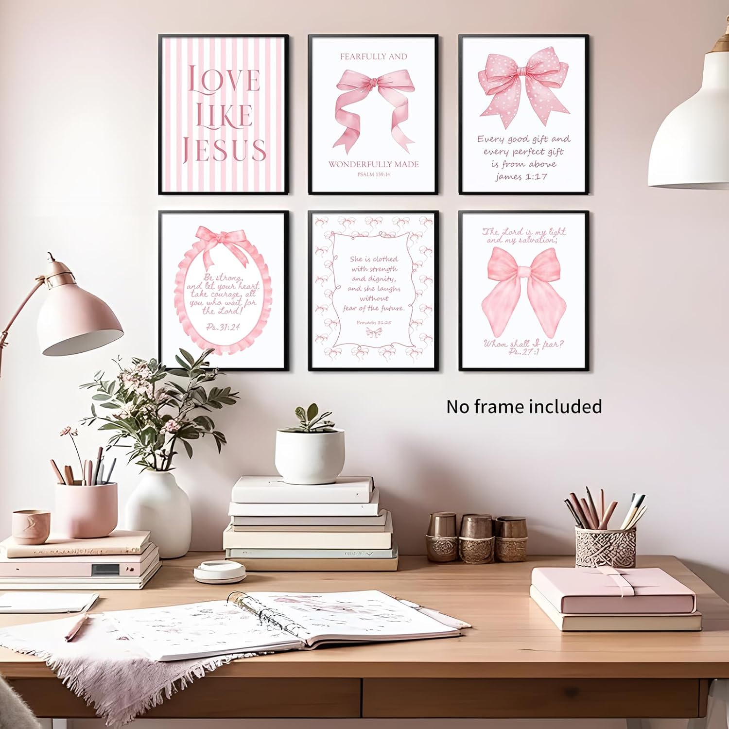 Skiennix 3-Piece Pink Bows Wall Art - Cute Bible Verse Decor for Girls' Rooms | 8x10 Inch Prints