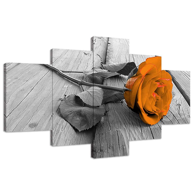 Orange Floral Flower Orange Rose 5 Pieces Modern Decorative Painting Canvas Wall Art for Living Room Bedroom Bathroom Stretched and Framed Ready to Hang (60''W x 32''H, Orange)