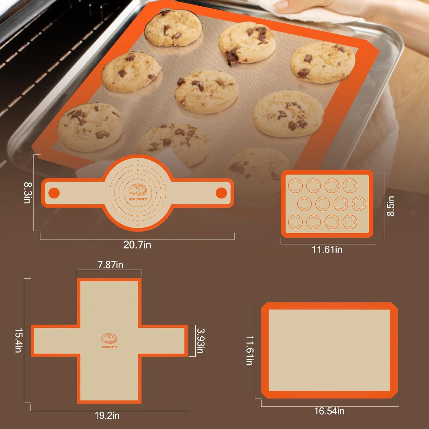 Silicone Baking Mat Set - Non-Stick, Reusable Food Safe Mats for Baking Cookies & Bread
