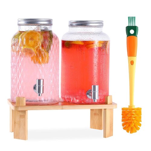 2 PCS Glass Drink Dispenser Set 1.5 Gallon With Stand, Spigot, Large Water Drink Dispensers for Parties for Lemonade, Juice, and Wedding, Bars