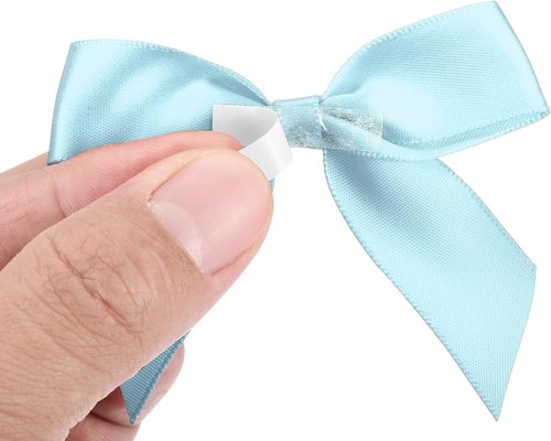 MECCANIXITY Mini Satin Ribbon Bows - 100 Pcs 2.5" Sky Blue Fabric Flowers for DIY Crafts & Parties