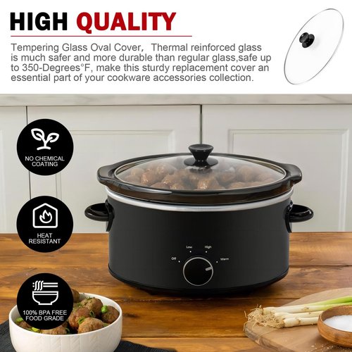 Oval Glass Lid 7 Quart Fits for Hamilton Beach Slow Cooker Lid & Rival Crock Pot Slow Cooker SCV700SS,SCCPVP700-S Replacement Oval 7 Quart Lids