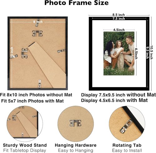 JCJMY 9-Pack 8x10 Picture Frames - Versatile Display for 5x7 with Mat or 8x10 Without Mat | Black Collage Wall Decor