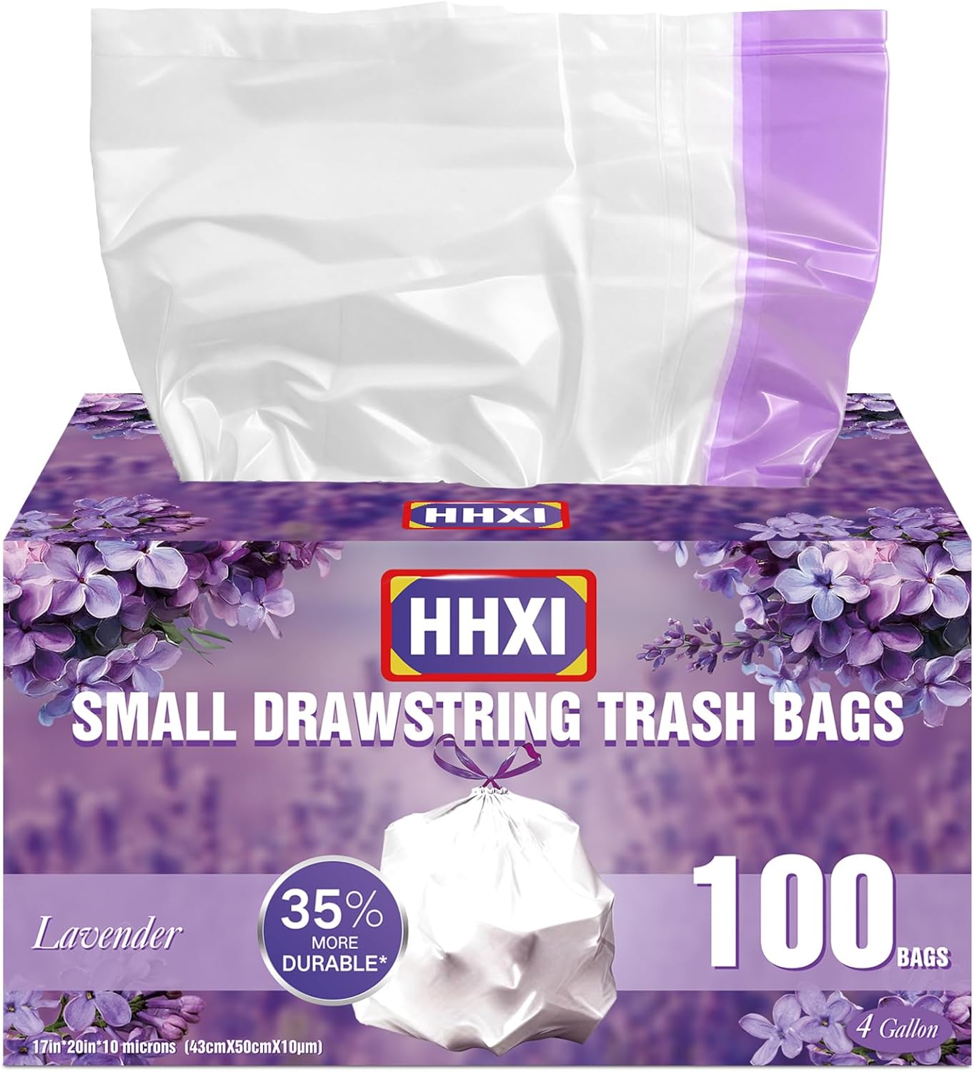 Skiennix Lavender Scented Trash Bags - 4 Gallon Odor Resistant Drawstring | 100 Count