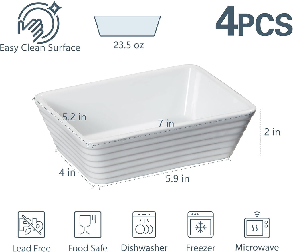 ONEMORE Small Baking Dish Set of 4 - Rectangle Ceramic Casserole Dishes for Oven | 5x7, Oven Safe, White