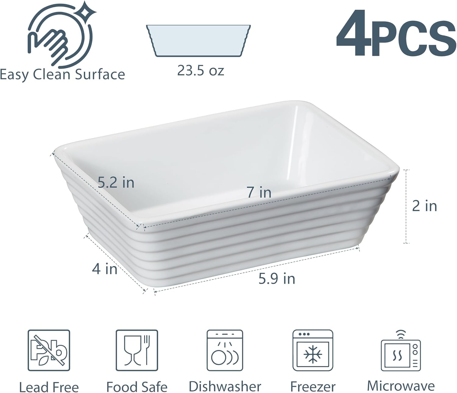 ONEMORE Small Baking Dish Set of 4 - Rectangle Ceramic Casserole Dishes for Oven | 5x7, Oven Safe, White