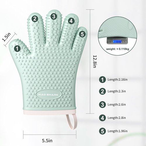 MAD SHARK Silicone Oven Mitts - Heat Resistant 450°F | Waterproof, Non-Slip, Cotton Lined - Green