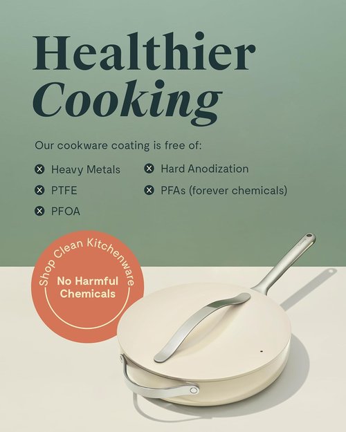 Caraway Nonstick Ceramic Sauté Pan - 4.5 Qt, 11.8" | Non-Toxic, Oven Safe, Compatible with All Stovetops - Cream