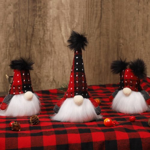 Juegoal Lighted Christmas Gnome - Handmade Mini Scandinavian Tomte | Battery Operated Winter Decor (3 Pack)