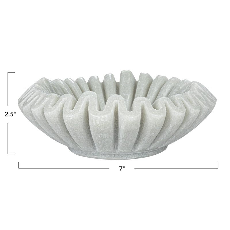 Creative Co-Op Round Marble Pleated Dish, White