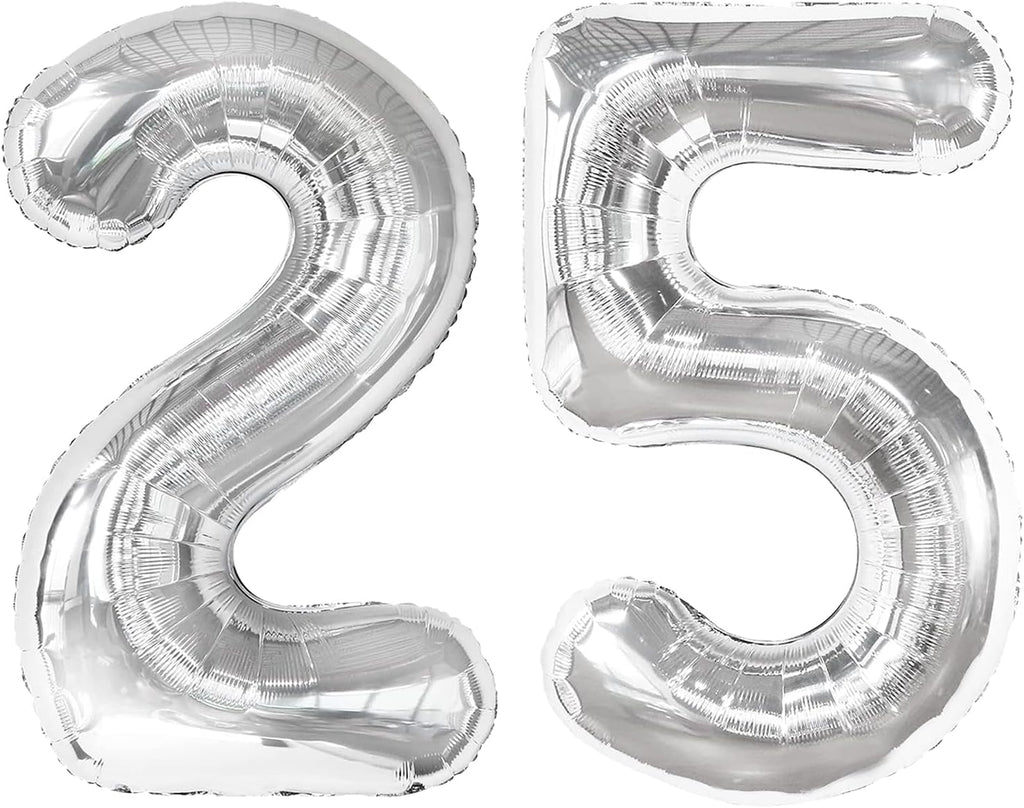 Silver Number 25 Balloon - 40 Inch Metallic 25th Birthday Decoration for Men & Women