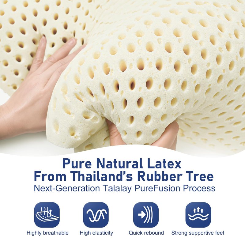 Talatex 2.7 inch Ultra Slim 100% Natural Premium Latex Ultra Thin Pillow, Flat Pillow for Stomach and Back Sleepers, Toddler Pillow Helps Cervical Neck Alignment and Deeper Sleep