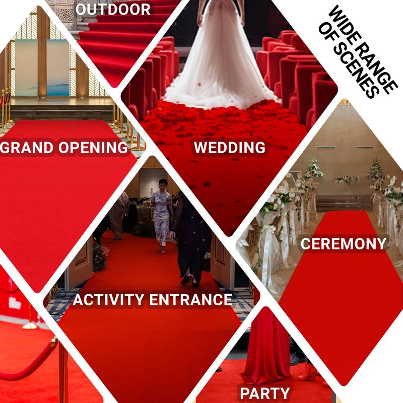 Extra Thick Red Carpet Runner for Party Felt Non-Slip Rubber Backed Aisle Runway Rug for Step, Proposal & Wedding Decorations, Hollywood Oscars Runway，Reusable (Red, 4 X 10 FT)