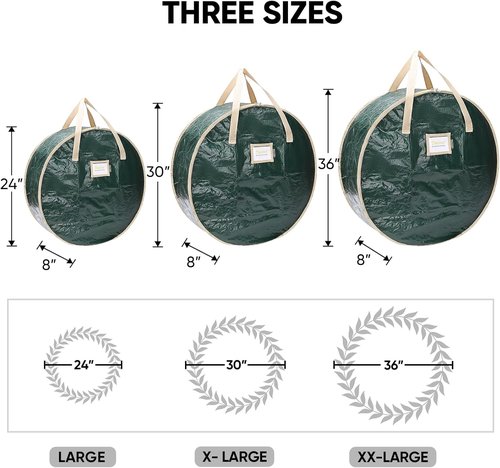 BALEINE Wreath Storage Bags - Durable Tear-Resistant PE Material | 2-Pack Green, 24"x8" for Holiday Decor