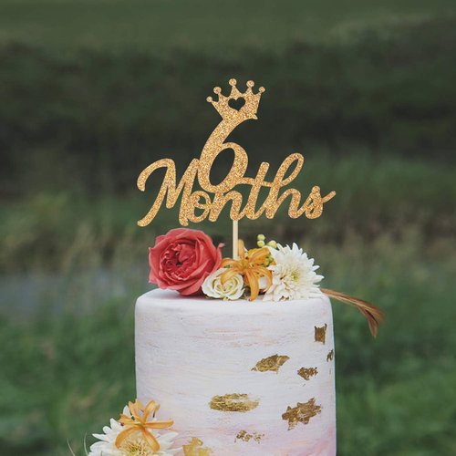 Gold Glittery Cake Topper - Perfect for Baby's 6-Month Birthday Celebration | Half Year Anniversary Decor