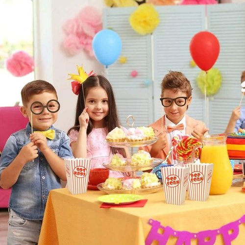 Bekith 100 Pack Paper Open-Top Popcorn Box, Popcorn Containers Striped Red and White, Great for Movie Theater Party