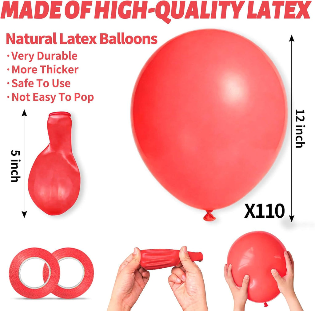 Pastel Red Latex Balloons by [Brand Name] - 110pcs 12-Inch Balloons for Birthday Party & Baby Shower