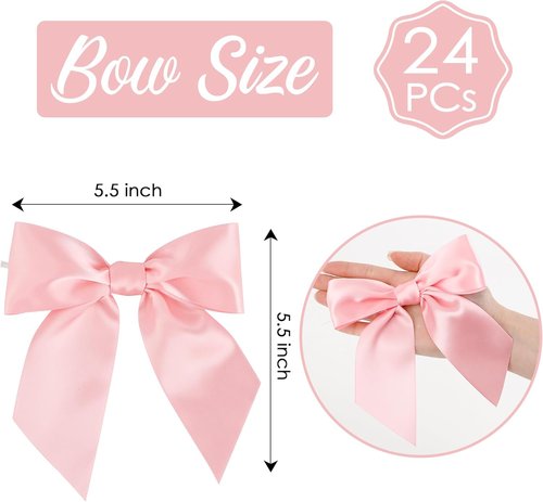 AIMUDI Satin Bows - Baby Pink 5.5" Premade Ribbon Bows for Gift Wrapping & Crafts | 24 Pack