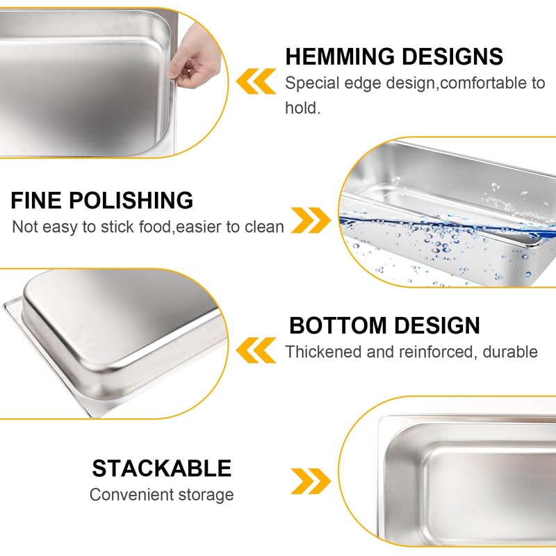 VOISEN Hotel Pans with Lids 2 Pack 1/1 Size 2.5" Deep, 1.2mm Thick Steam Table Pans Full Size, Commercial Food Pan for Catering Buffet Chafing Dish Pan,20.87"x12.8"x2.5"