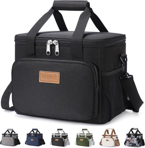 Lifewit Insulated Lunch Bag - Soft Cooler Tote for Adults | Black, 12-Can Capacity (9L)