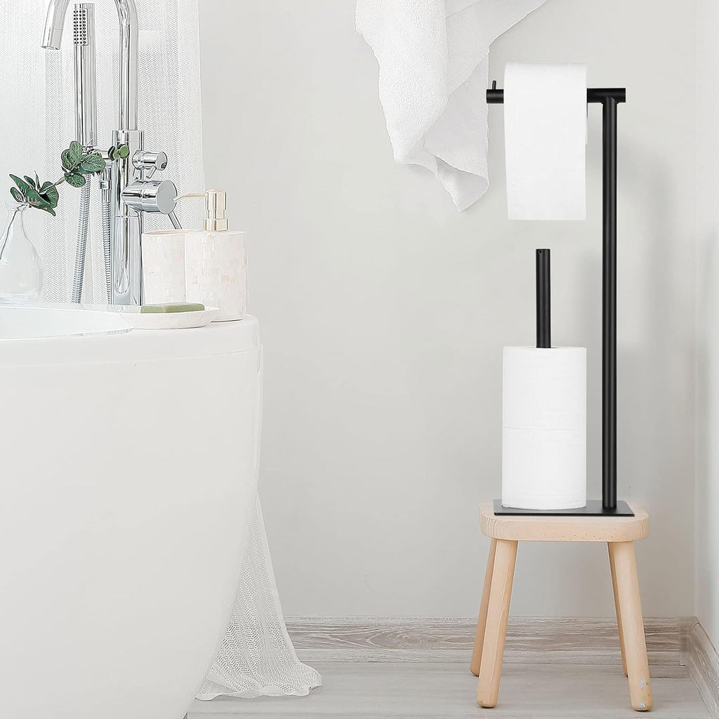 Regine Switzerland Black Toilet Paper Holder - Stylish Free Standing Tissue Roll Dispenser for Farmhouse Bathrooms
