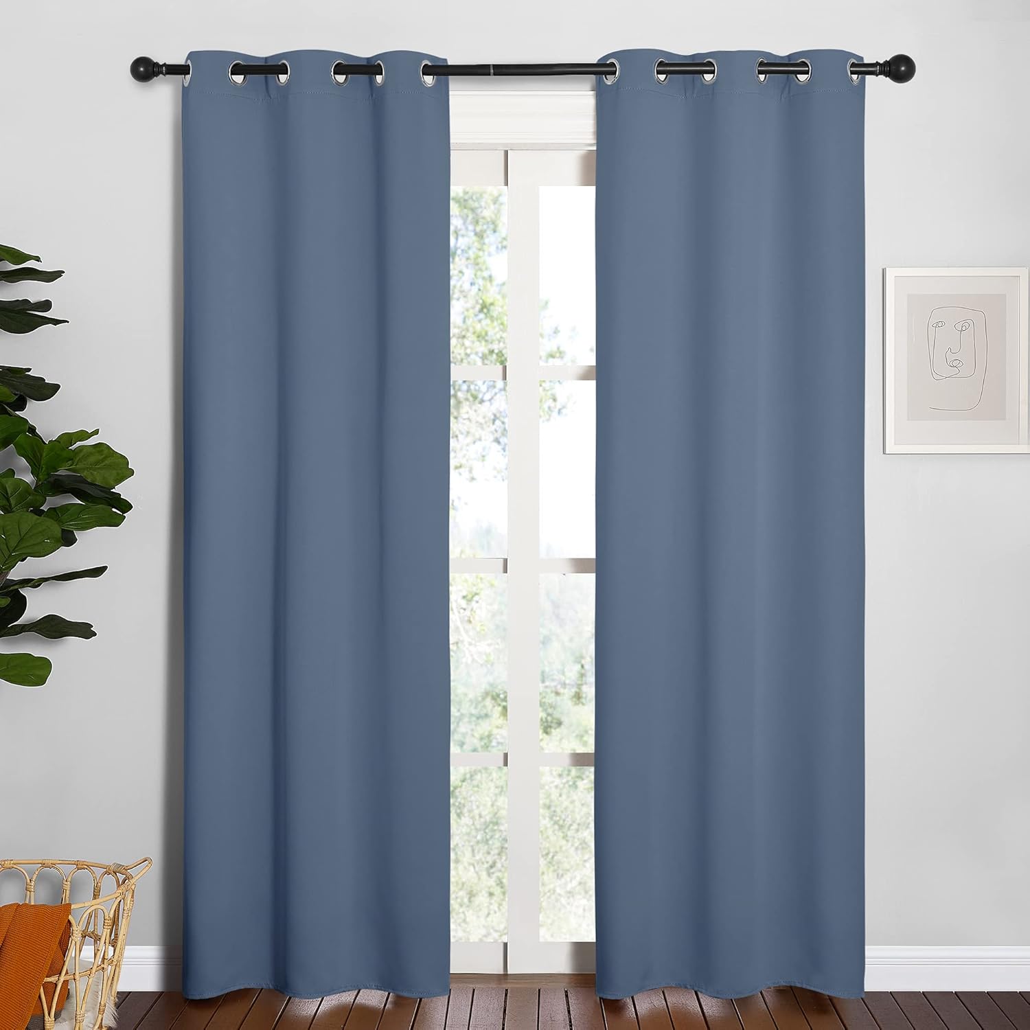 NICETOWN Blackout Curtains - Thermal Insulated Privacy Drapes for Bedroom & Living Room | Stone Blue, 34" x 84", 2PCs