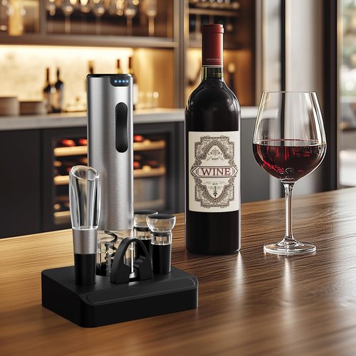 HomeHacks Electric Wine Opener - Automatic with Foil Cutter & Vacuum Stopper | Rechargeable Gift for Wine Lovers