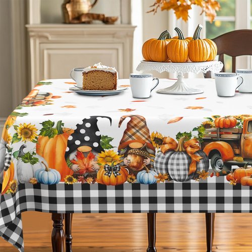 yrhsnclsdg Fall Tablecloth Thanksgiving Tablecloths Rectangular 60x102 Inch, Autumn Harvest Plaid Truck Gnome Pumpkin Table Cover Waterproof for Fall Thanksgiving Dinning Table Decorations