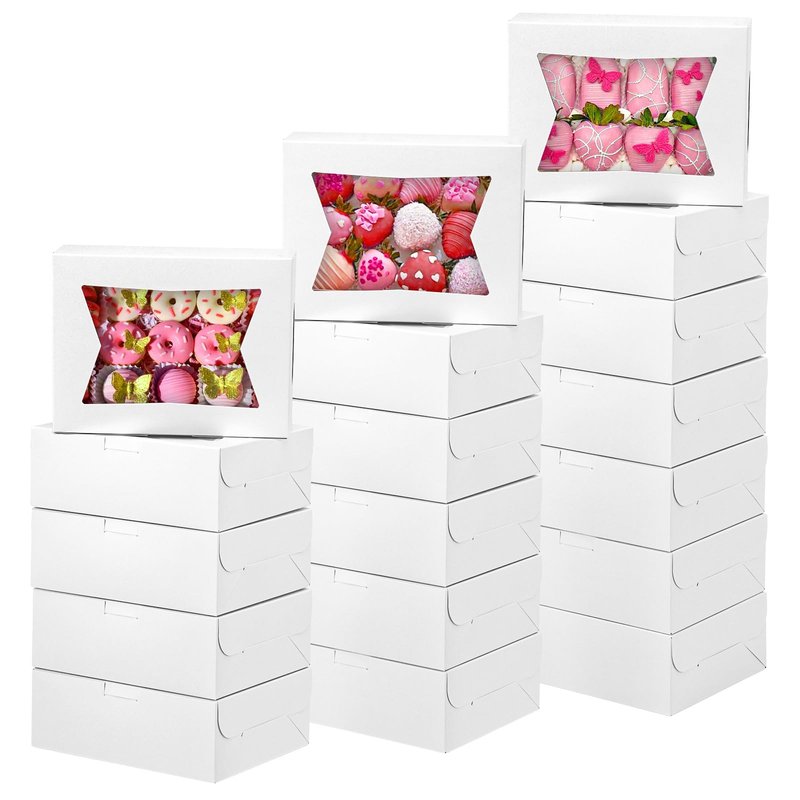 Moretoes 36pcs 8x6x2.5 Cookie Boxes with Window, Strawberry Bakery Boxes for Chocolate Covered Pastries, Desserts and Easter Treat