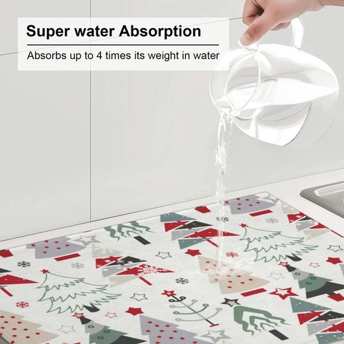 Beautiful Christmas Tree Dish Drying Mat 18x24 For Kitchen Counter Absorbent Microfiber Dishes Pad Dish Drainer Rack Mats Fast Dry Kitchen Accessories