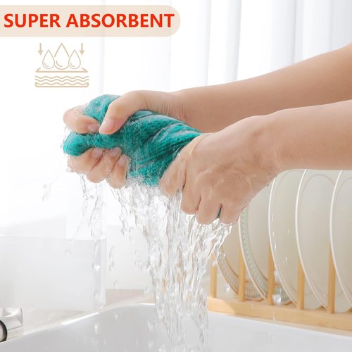 Homaxy 100% Cotton Dish Cloths - Ultra Soft & Absorbent Quick-Drying Towels | 12-Pack, 12 x 12 Inches, Teal