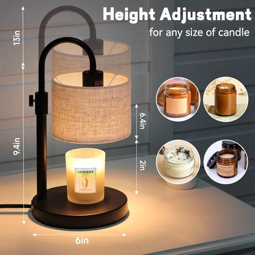 FINCMY Candle Warmer Lamp - Dimmable Wax Warmer with Timer & 2 Bulbs | Elegant Linen Design for Home Decor