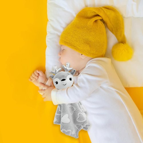 June Garden Cozy Dream Fleece Baby Security Blanket | Soft Plush Stuffed Deer Lovey - 15 x 15 Inches - Grey