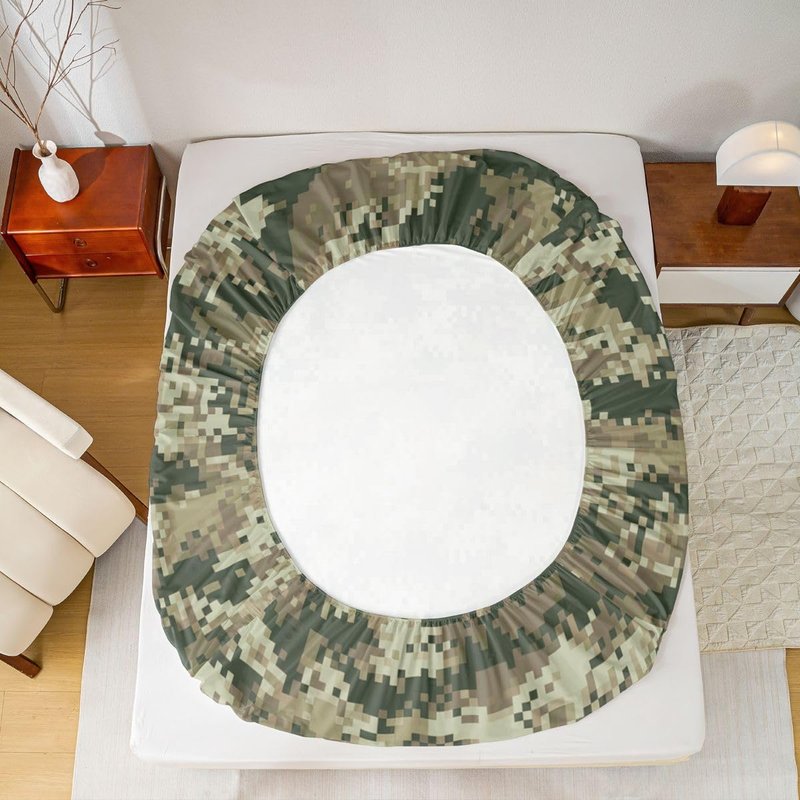 Green Camouflage Bed Sheet Set Queen Size,Geometric Abstract Army Camo Bedding Set for Kids Men Boys Adult Room Decor,Army Soldier Lovers Fitted Sheet Modern Top Flat Sheet with 2 Pillowcases