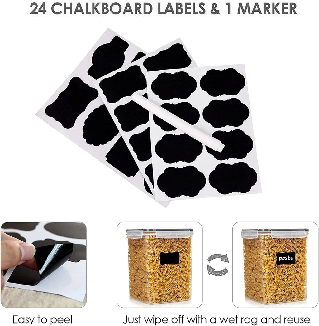 Vtopmart Food Storage Containers - 2.5L BPA-Free Airtight Canisters with Measuring Cups & Labels | Black, 4-Pack
