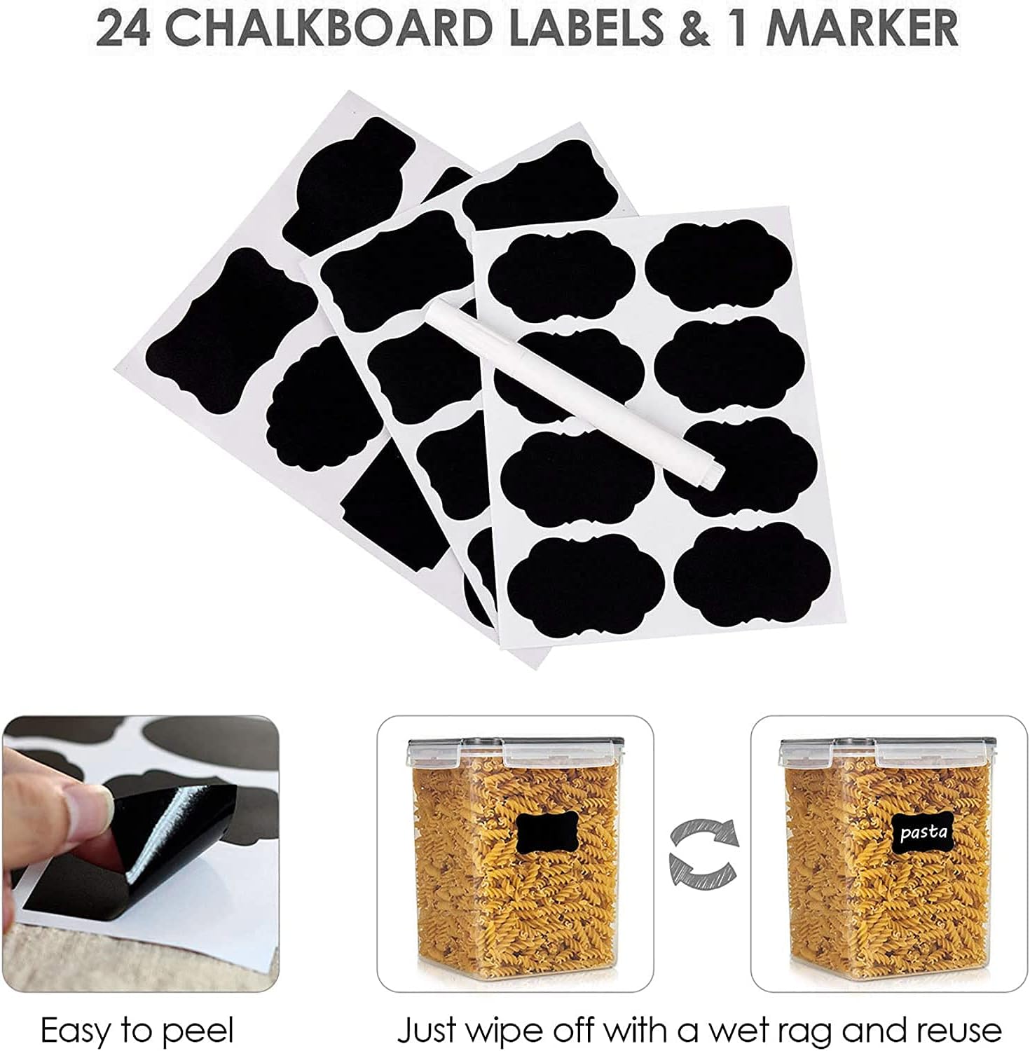 Vtopmart Food Storage Containers - 2.5L BPA-Free Airtight Canisters with Measuring Cups & Labels | Black, 4-Pack