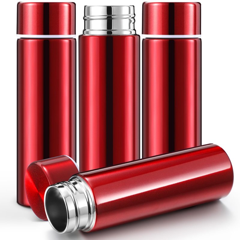 Vesici 4 Pack Mini Water Bottle 4.4 oz Small Insulated Stainless Steel Flask for Purse Leak Proof Pocket Slim Keeps Drink Cold and Hot for Women Kids Lunch Bag Coffee Travel (Red)