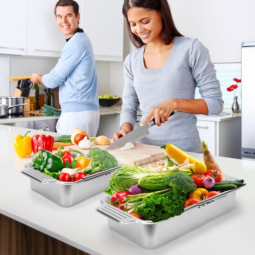 Collapsible Colander Strainer Basket, IEMIEBSHA Stainless Steel Extendable Kitchen Sink Accessories, Retractable Drain Basket for Fruit and Vegetable Wash, Drain Pasta and Dry Dishes
